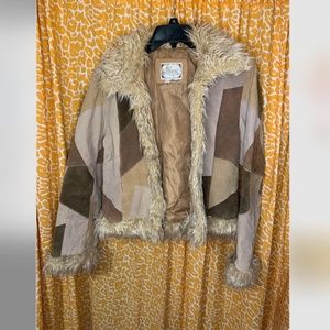 Vintage Leather Fur Cuff Quilt Jacket